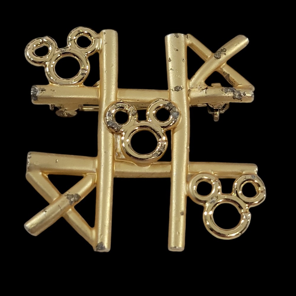 Disney Tic Tac Toe Mickey Mouse Brooch Pin Gold Tone Vintage